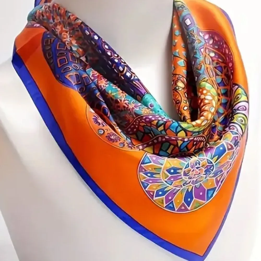 Colorful circle print scarf 27 1/2” x 27 1/2”
